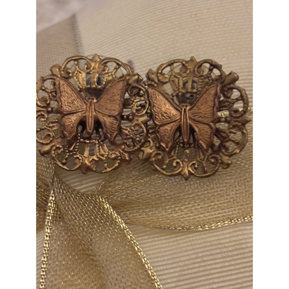 Vintage Butterfly Filigree Earrings Gold Tone Boho 70s 80s Nature Studs